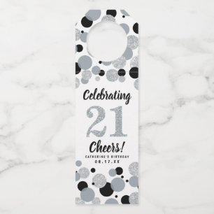 Étiquettes Pour Bouteilles 21e anniversaire Black Grey Parties scintillant d'