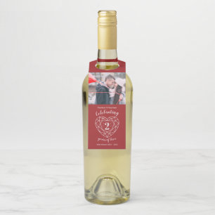 Étiquettes Pour Bouteilles 2e anniversaire mariage photo grenat rouge coeur