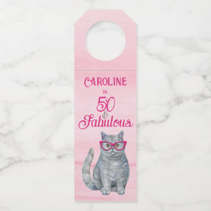 Étiquettes Pour Bouteilles 50 ans et Fabuleux Chat, Rose et Gris, 50e Anniver