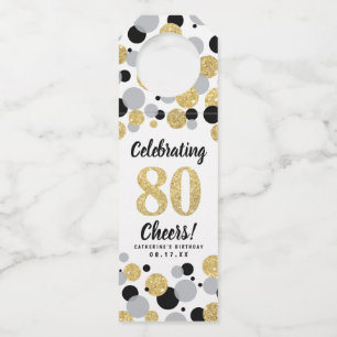 Étiquettes Pour Bouteilles 80e anniversaire Black Grey Gold Parties scintilla