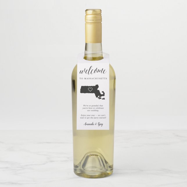 Étiquettes Pour Bouteilles Accueil Mariage du Massachusetts (Sur bouteille)