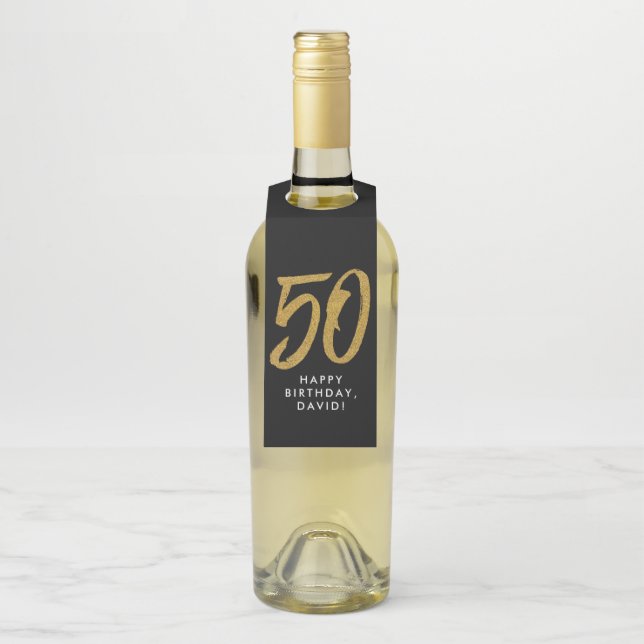 Étiquettes Pour Bouteilles anniversaire 50 ans décoration de fête noir or fav (Sur bouteille)