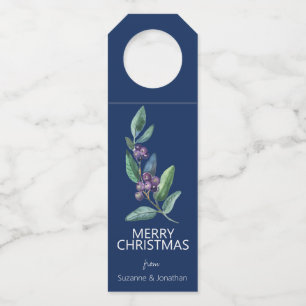 Étiquettes Pour Bouteilles Aquarelle Bleu Berry Feuilles Noël