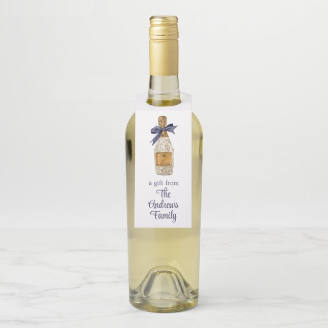 Étiquettes Pour Bouteilles Aquarelle Champagne de France avec bow de marine (Sur bouteille)
