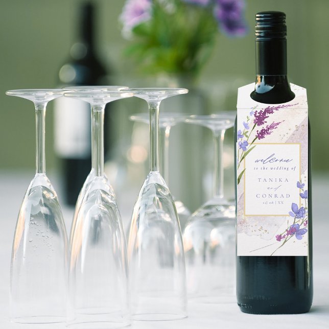 Étiquettes Pour Bouteilles Aquarelle fleur sauvage Mariage Bienvenue Peri ID9 (Wine Bottle In Situ)