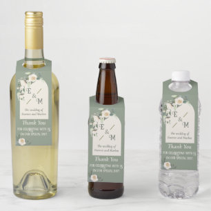Étiquettes Pour Bouteilles Aquarelle Fleurs Blanches et Vertes Mariage Vintag