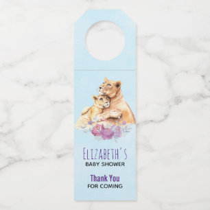 Étiquettes Pour Bouteilles Aquarelle mignonne Mère Lion & Merci Cub