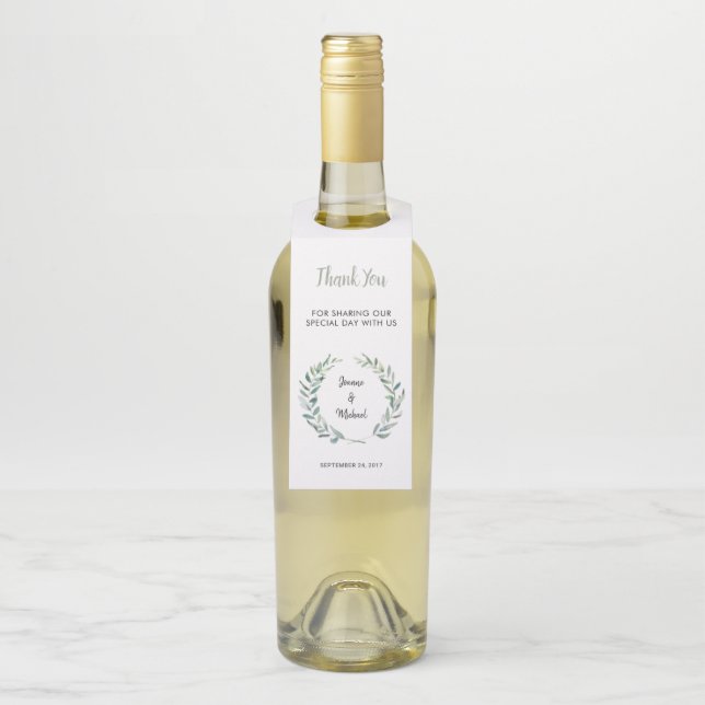 Étiquettes Pour Bouteilles Aquarelle olive feuille branche Mariage Merci (Sur bouteille)