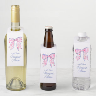 Étiquettes Pour Bouteilles Aquarelle Pink Poka Dot Bow