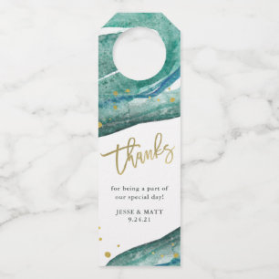 Étiquettes Pour Bouteilles Aquarelle Teal et mercis de Geode   d'or