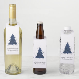 Étiquettes Pour Bouteilles Arbre de Noël Moody   Classy Navy Blue Custom
