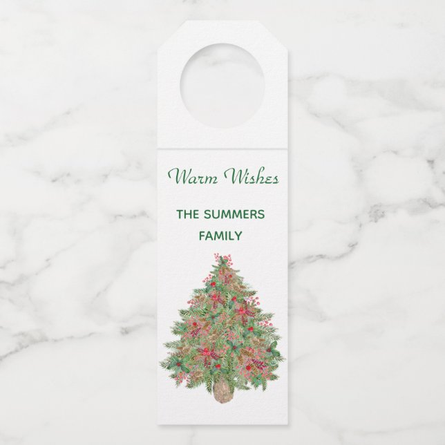 Étiquettes Pour Bouteilles Arbre de Noël rustique à l'aquarelle (Dos)