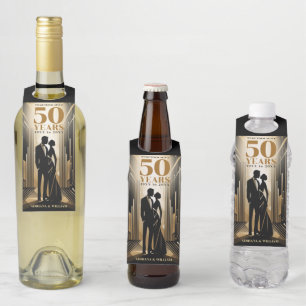 Étiquettes Pour Bouteilles Art Déco Rétro Mariage Anniversaire Noir & Or