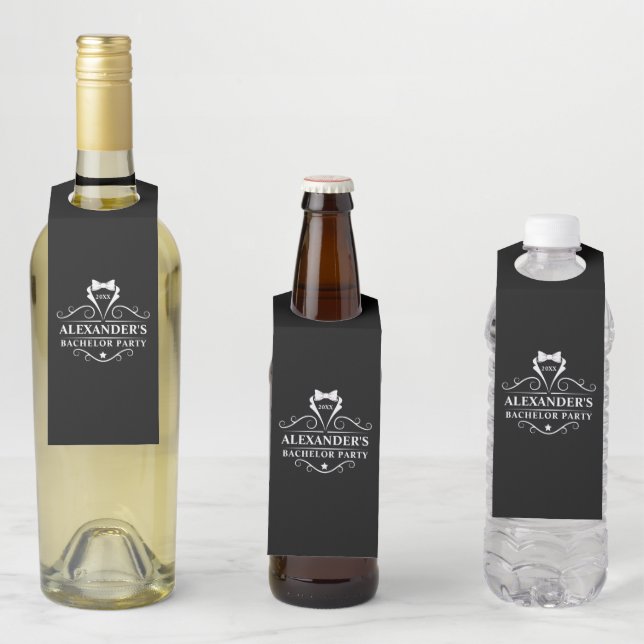 Étiquettes Pour Bouteilles Bachelor Party Tuxedo Cravate noir (En situation)