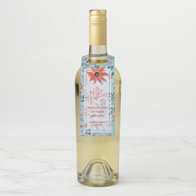 Étiquettes Pour Bouteilles Baies de Poinsettia Feuilles Vacances Noël (Sur bouteille)