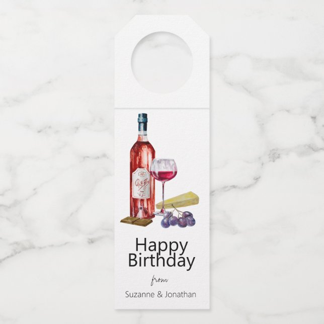 Étiquettes Pour Bouteilles Balise Aquarelle vin amoureux Anniversaire porte-b (Devant)
