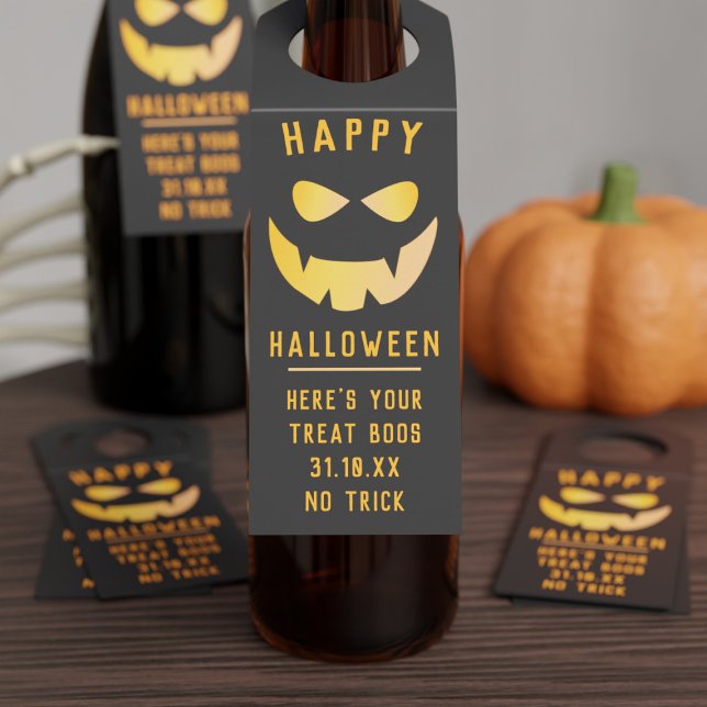 Étiquettes Pour Bouteilles Balise Halloween Citrouille Jack-o'-lantern Bottle (Halloween bottle tags with space for your message.)