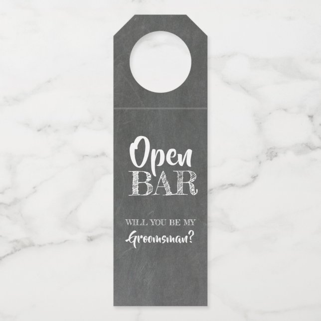 Étiquettes Pour Bouteilles Bar Ouvert - Demande de Témoins de Mariage Drôle (Devant)
