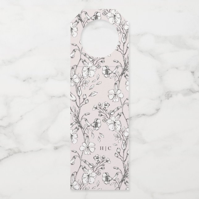 Étiquettes Pour Bouteilles Beau Blush Floral Monogramme Mariage esquissé (Devant)