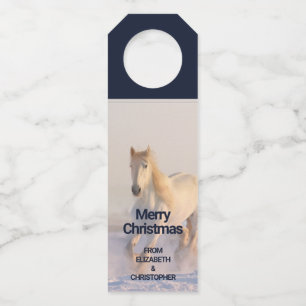 Étiquettes Pour Bouteilles Beau Cheval Blanc Galloping dans la neige