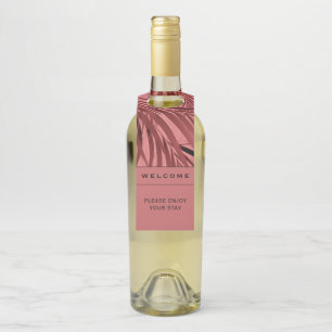 Étiquettes Pour Bouteilles Bienvenue   Feuilles de palmier rose   Location de