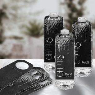 Étiquettes Pour Bouteilles Bijoux Mariage feuille de palme Cheers Argent ID83