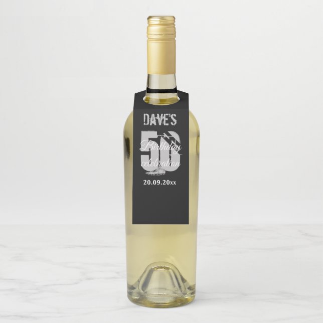 Étiquettes Pour Bouteilles Black Grey moderne 50e Fête d'anniversaire (Sur bouteille)