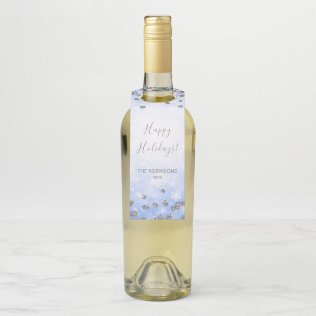 Étiquettes Pour Bouteilles Bleu Parties scintillant d'hiver argent Happy Vaca (Sur bouteille)