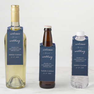 Étiquettes Pour Bouteilles Bleu Poussiéreux Noces Champagne Ivoire 