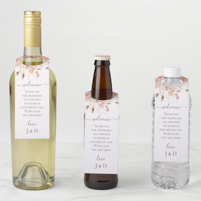 Étiquettes Pour Bouteilles Boho Dried Watercolor Floral Wedding (En situation)