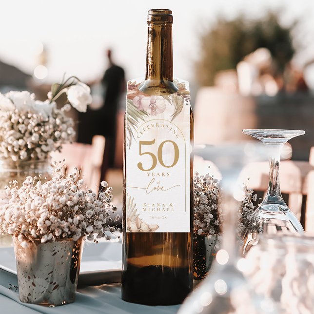 Étiquettes Pour Bouteilles Boho Oasis Anniversaire Floral ID959 (Wine Bottle In Situ)