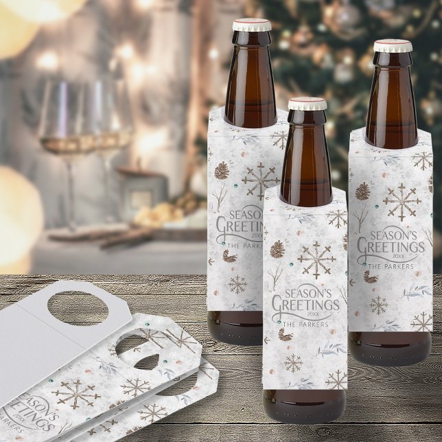 Étiquettes Pour Bouteilles Boho Twigs & Pinecone Christmas ID986 (Front/Back In Situ)