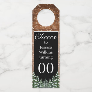 Étiquettes Pour Bouteilles Bois neigeux Noir et Pin Forêt Anniversaire
