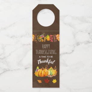 Étiquettes Pour Bouteilles Bon thanksgiving Citrouilles et feuillage d'automn
