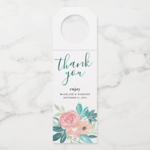 Étiquettes Pour Bouteilles Bouquet botanique rose Turquoise Pêche Mariage Fav