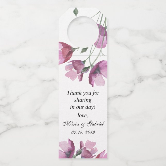 Étiquettes Pour Bouteilles Bouquet de peinture à l'aquarelle rose floral Mari (Devant)