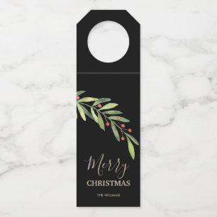 Étiquettes Pour Bouteilles Branche et baies sur Black Joyer Noël