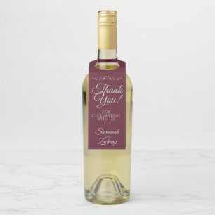 Étiquettes Pour Bouteilles Burgundy & Gris Mariage bouteille de vin Merci
