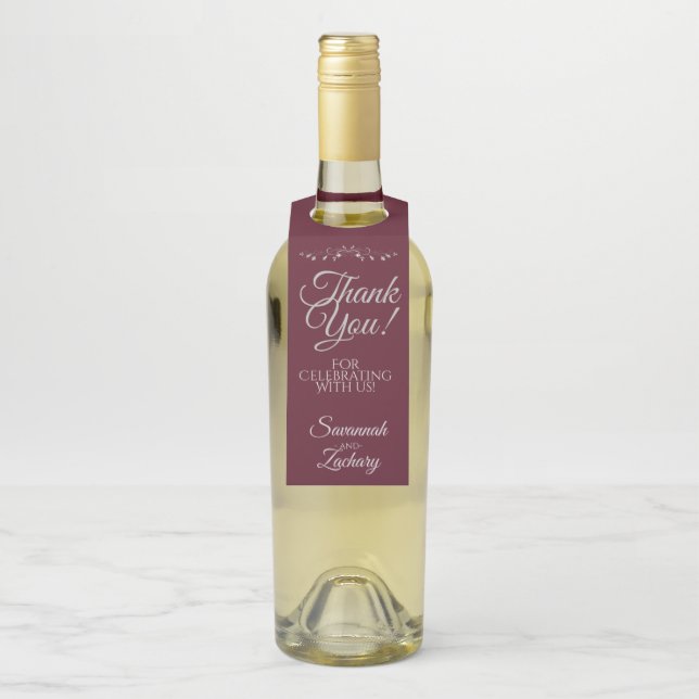 Étiquettes Pour Bouteilles Burgundy & Gris Mariage bouteille de vin Merci (Sur bouteille)