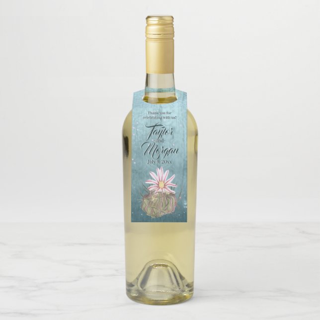 Étiquettes Pour Bouteilles Cactus Fleur Blanche Aquarelle (Sur bouteille)