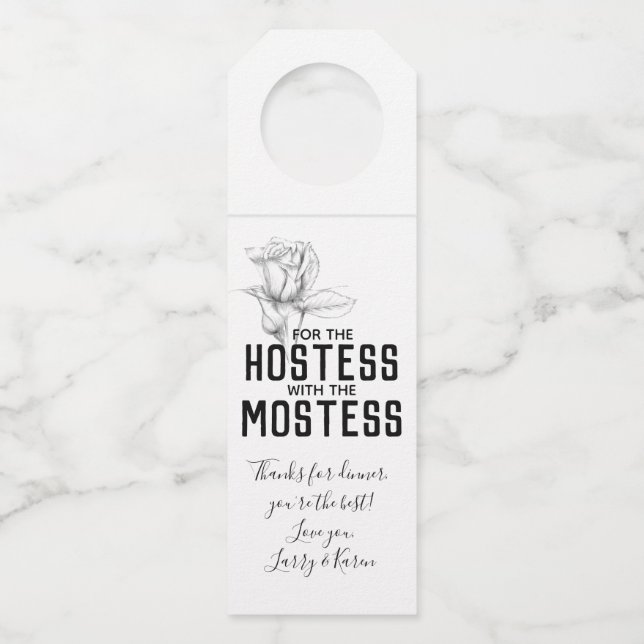 Étiquettes Pour Bouteilles Cadeau d'hôtesse Vin Rose Floral (Devant)