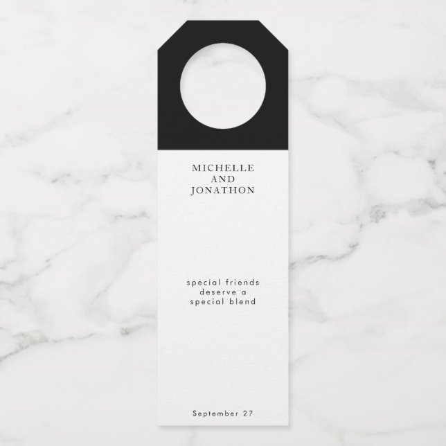 Étiquettes Pour Bouteilles Calligraphie Moderne Mariage Noir et Blanc Simple (Devant)