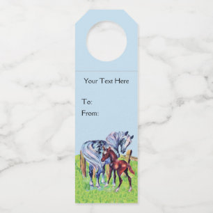Étiquettes Pour Bouteilles Cheval Mère De Couleur Pastel Avec Colt Baby Brown