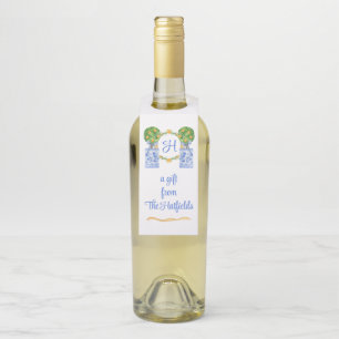 Étiquettes Pour Bouteilles Chinoiserie Aquarelle Topiaire de Citron Monogramm