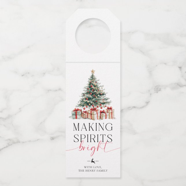 Étiquettes Pour Bouteilles Christmas Tree Making Spirits Bright Gift (Devant)