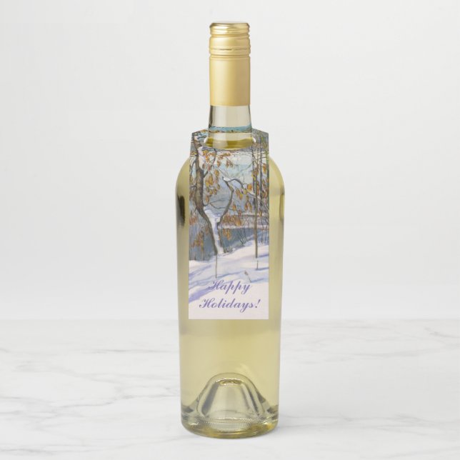 Étiquettes Pour Bouteilles Chute de neige aquarelle (Sur bouteille)