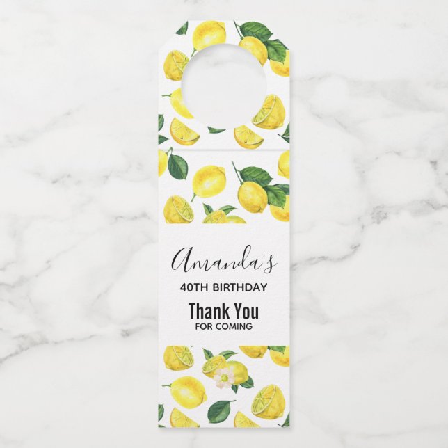 Étiquettes Pour Bouteilles Citrons jaunes Motif de fruits à l'aquarelle Merci (Devant)