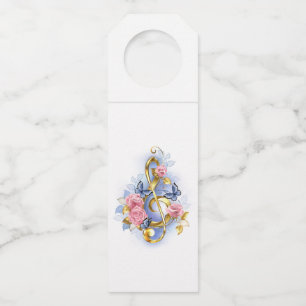 Étiquettes Pour Bouteilles Clé de sol avec roses roses