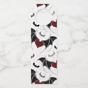 Étiquettes Pour Bouteilles Coeur d'Halloween avec ailes de chauve-souris noir