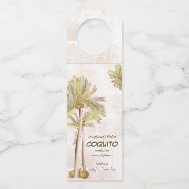 Étiquettes Pour Bouteilles Coquito Coco Palmier Tropical (Devant)